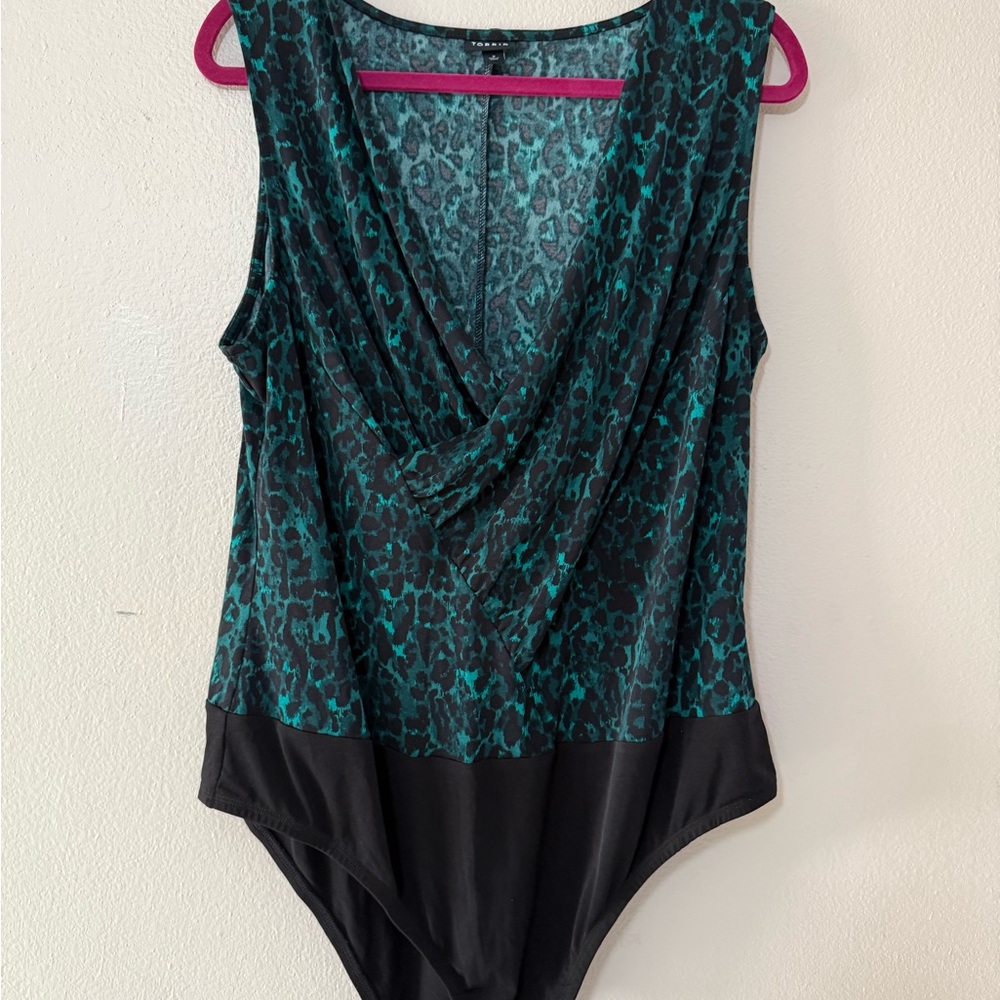Torrid Teal and Black Leopard Print Bodysuit